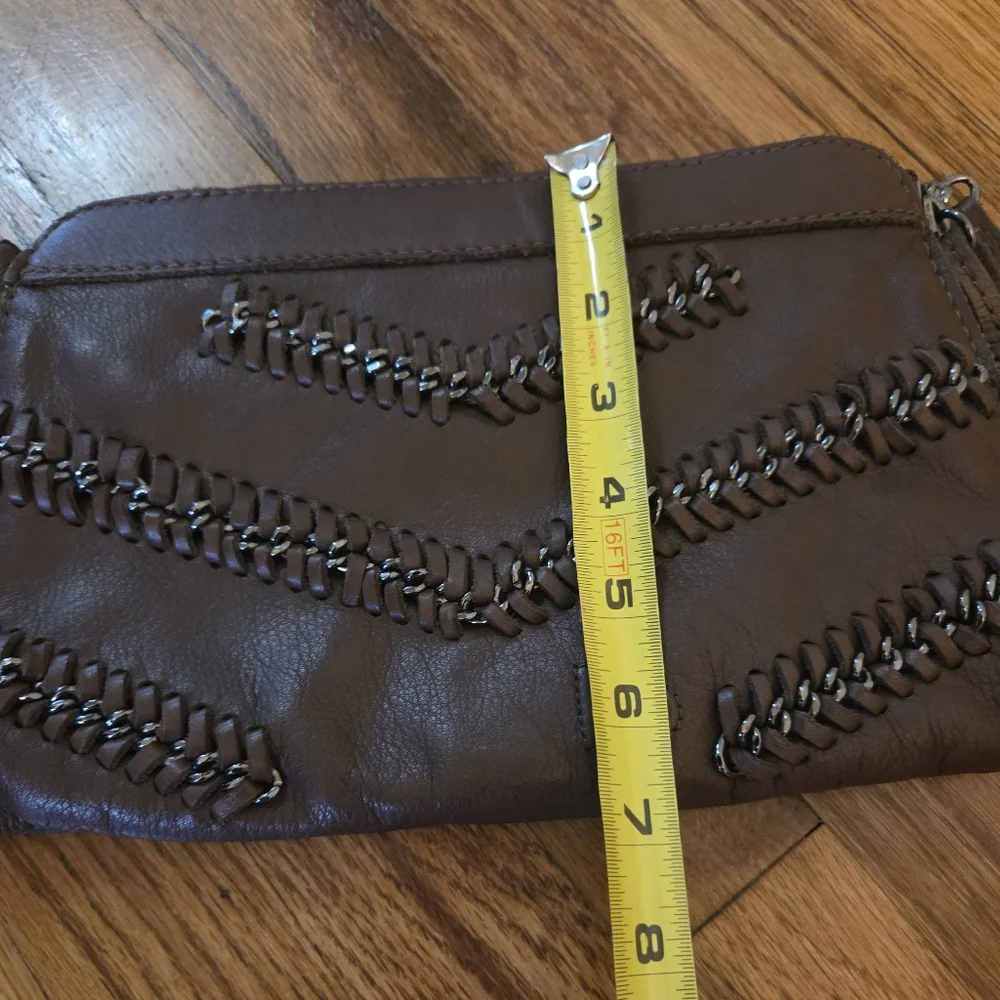 Linea Pelle Leather Wristlet Clutch in Dark Brown